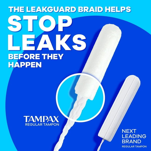 Tampax Compact Pearl Tampons, with LeakGuard Braid & Extendable Applicator, Regular Absorbency, Compact Extendable Applicator, Unscented, 32CT