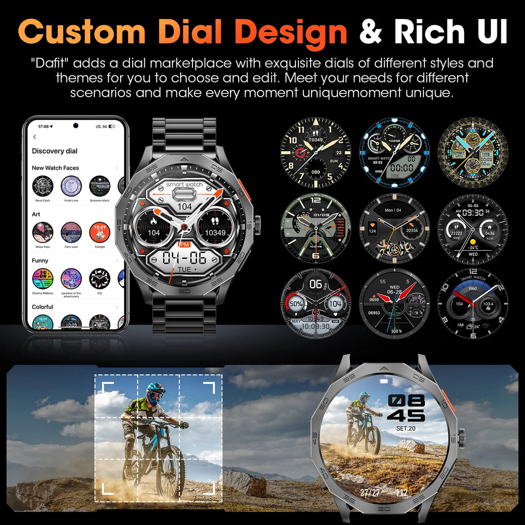 Mingdaln 2025 New 1.85 inch Men's Military Smart Watch fits for Android and Iphone Devices (Black)