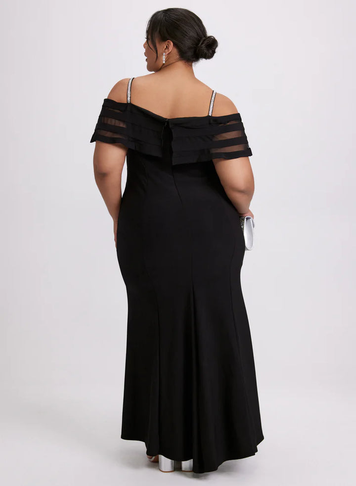 LAURA Off-Shoulder Sheer Panel Dress