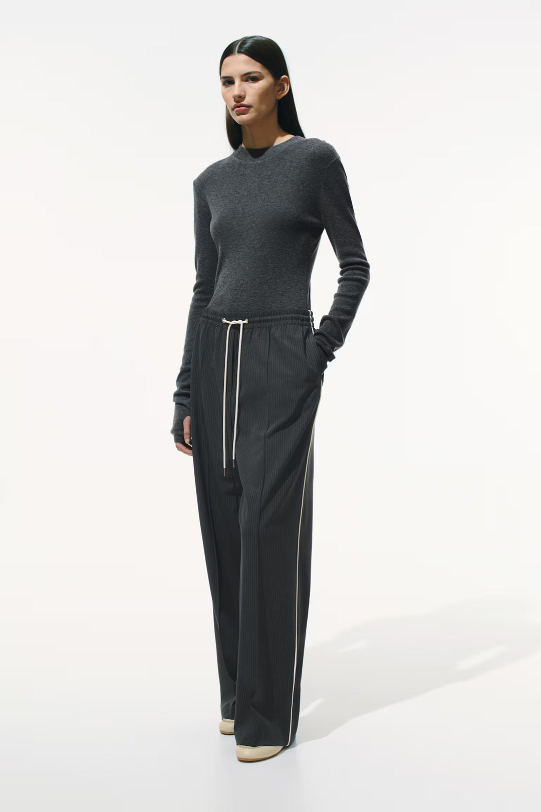 H&M Wide-Leg Twill Pants