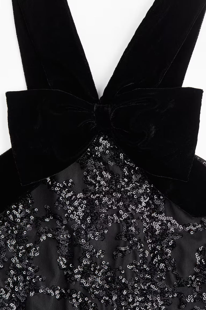 H&M SEQUINED BOW-FRONT TOP