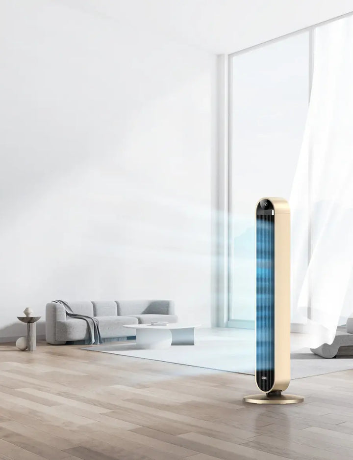 Dreo - 120°Oscillating Bladeless Fan for Bedroom, 25dB Quiet DC Motor, Standing Fan with Remote, 12 Hyper Wind Speeds - Gold