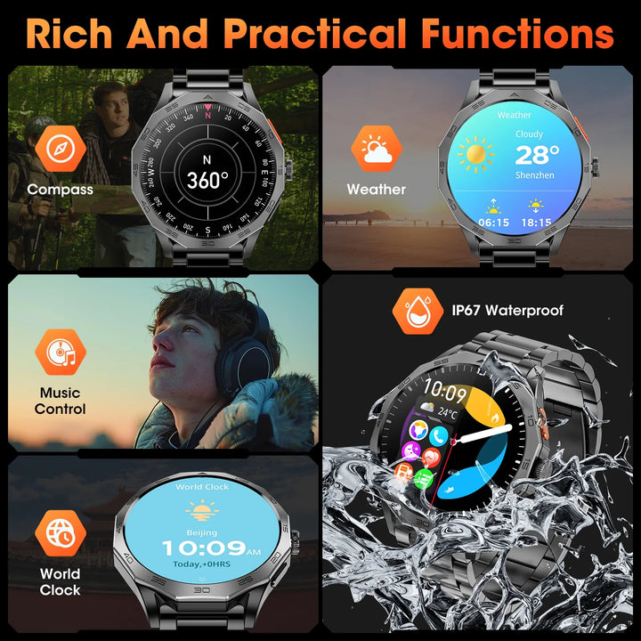 Mingdaln 2025 New 1.85 inch Men's Military Smart Watch fits for Android and Iphone Devices (Black)