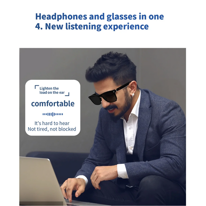 Unbranded E13 Smart Glasses Wireless Bluetooth 5.0 Glasses with Headphones Hands-Free Calling Music Photograph,Black B