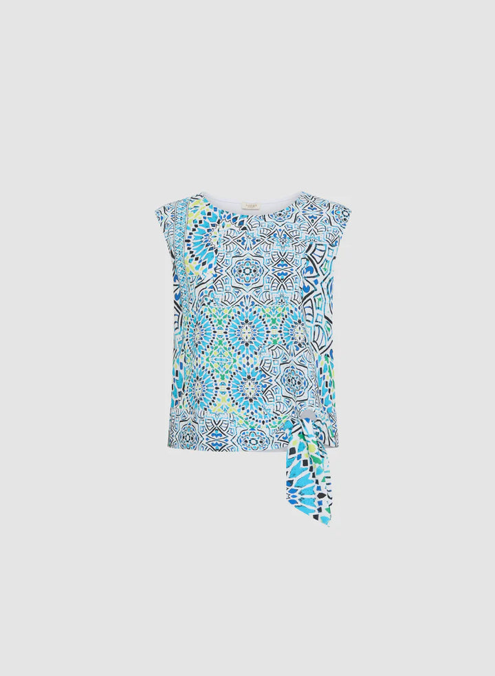 LAURA Tied-Hem Mosaic Print Top