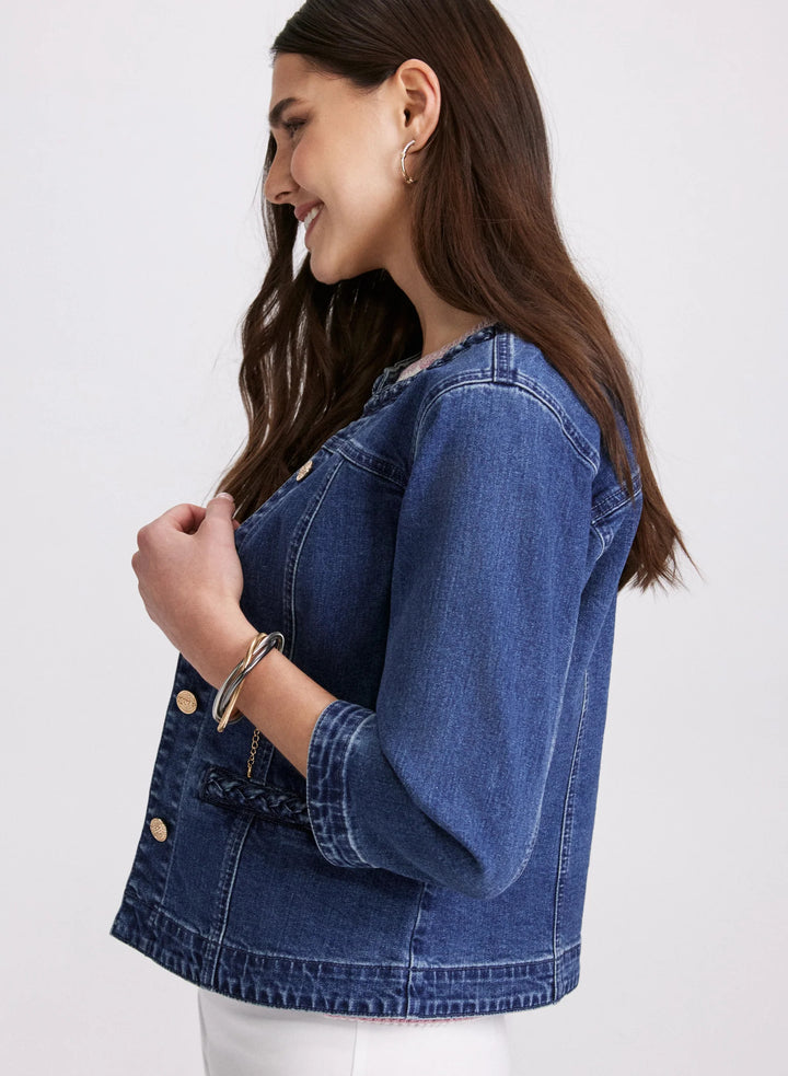 LAURA Braided Trim Denim Jacket