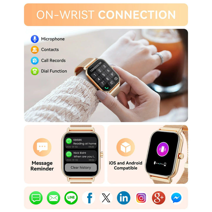 Mingdaln Smart Watch fits for Android and Iphone, IP68 Waterproof, Suitable for Women Men 100 Sports Modes 1.85 inch Fitness Tracker, with Answer/Make Calls/Message Reminder, （Milano Steel Band）