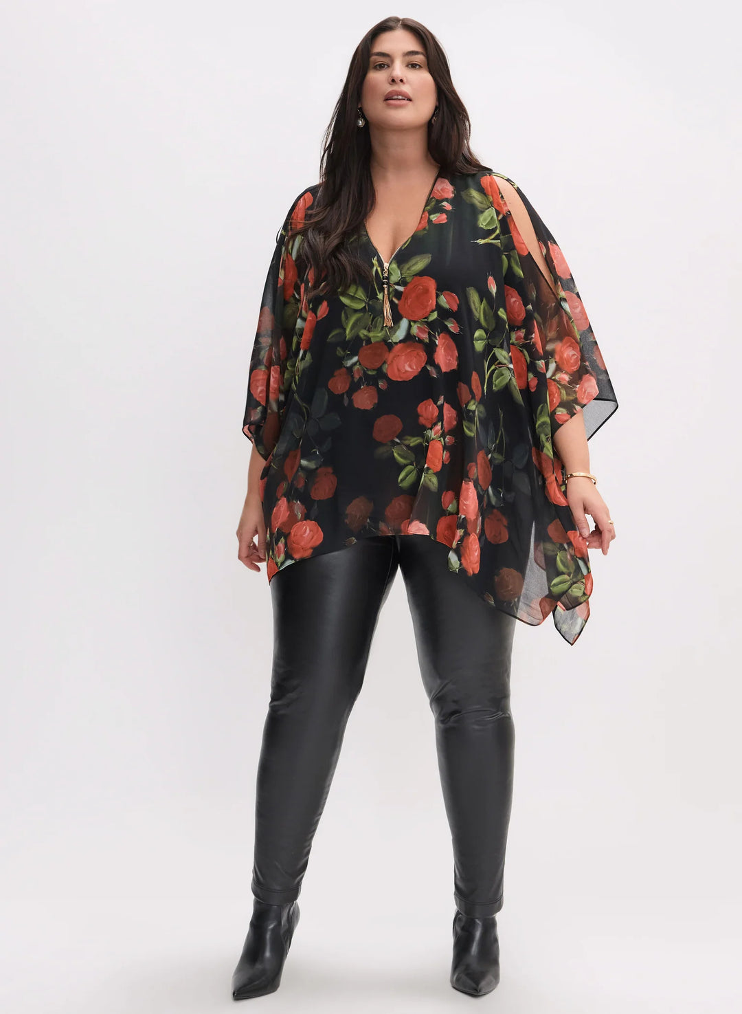 LAURA Floral Print Chiffon Poncho