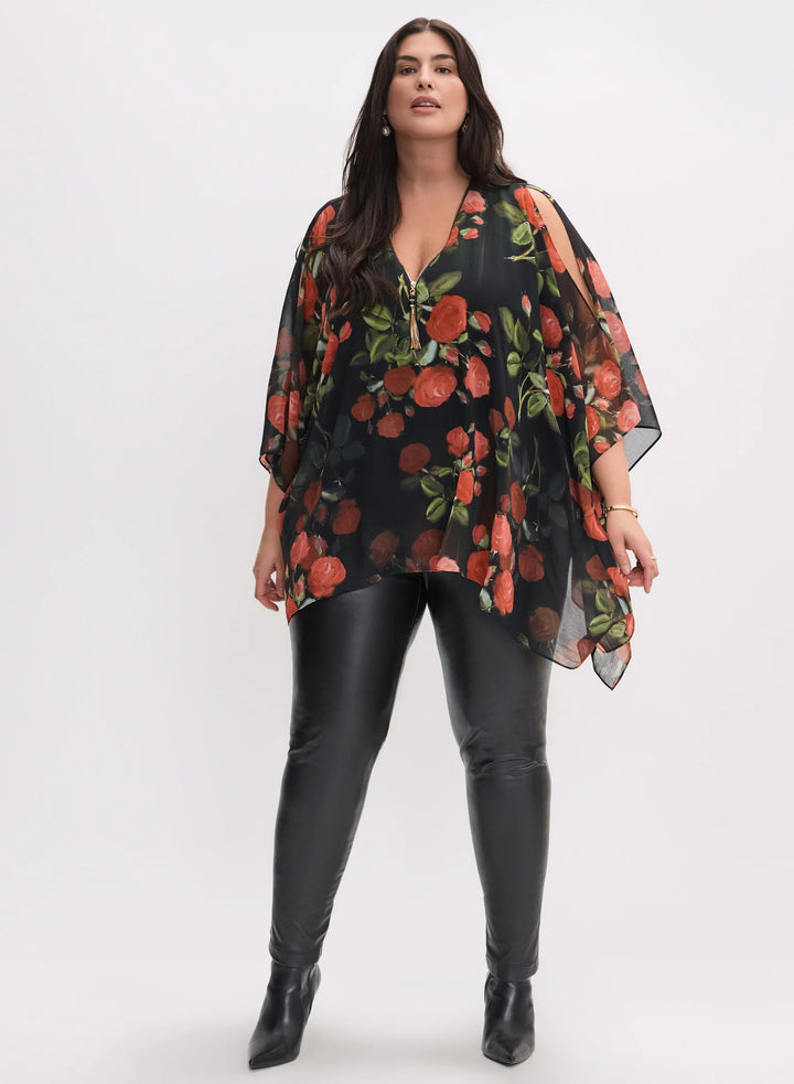 LAURA Floral Print Chiffon Poncho