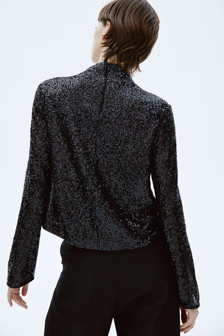 H&M Sequined Mock Turtleneck Top