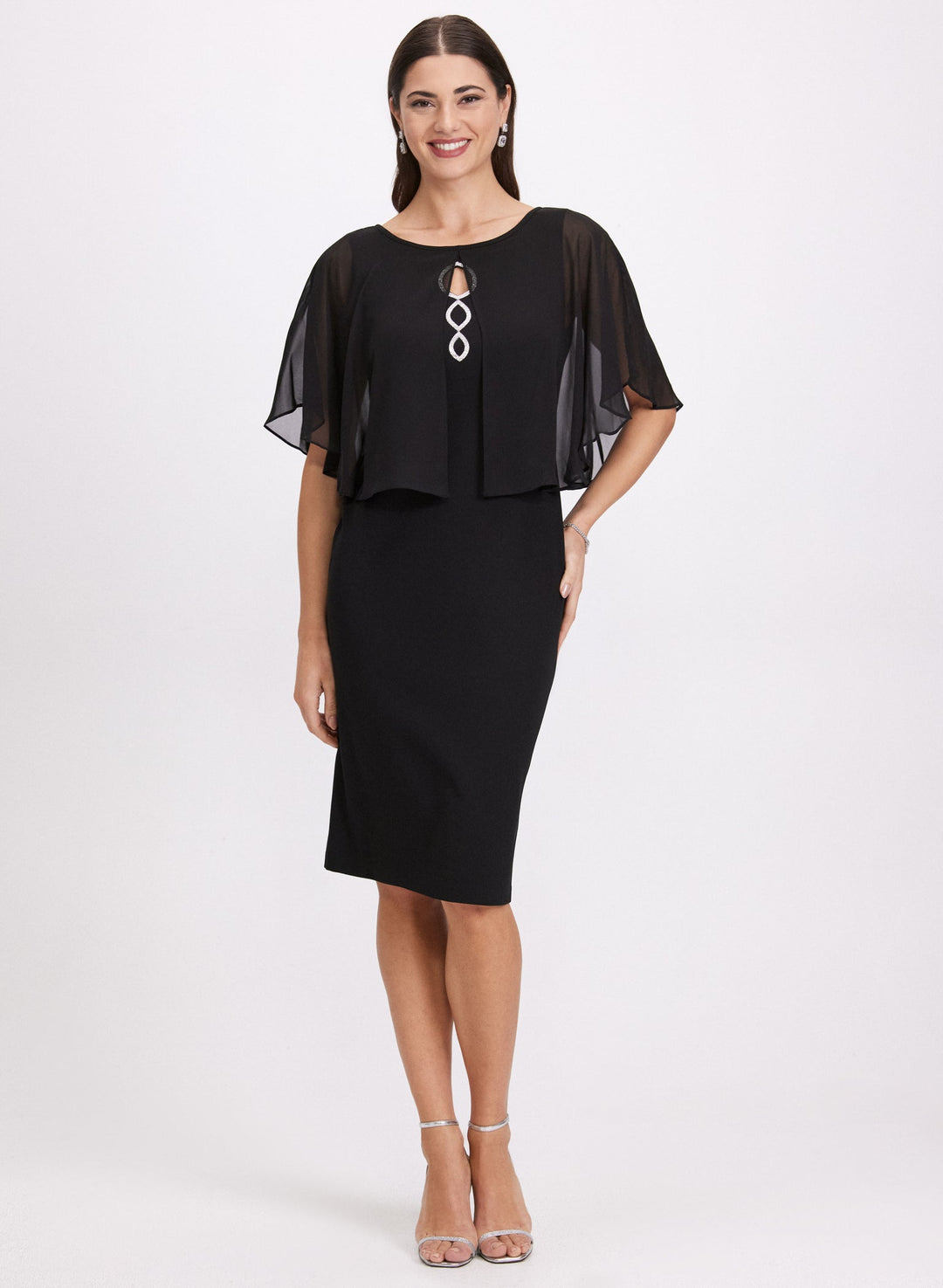 LAURA Sheer Capelet Overlay Dress