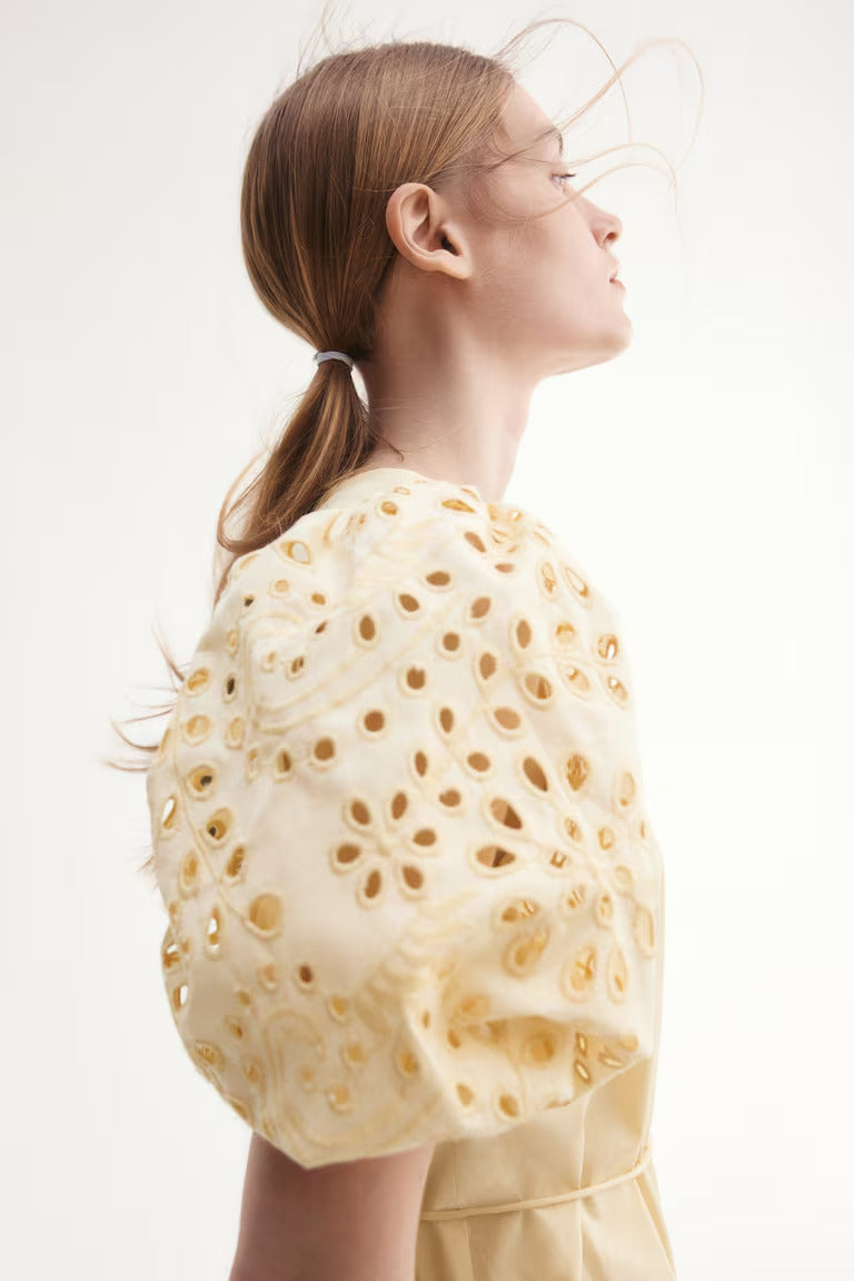 H&M Dress with Eyelet-Embroidered Sleeves