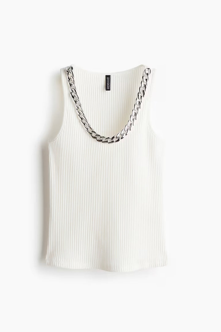 H&M Ribbed Chain-Detail Sleeveless Top