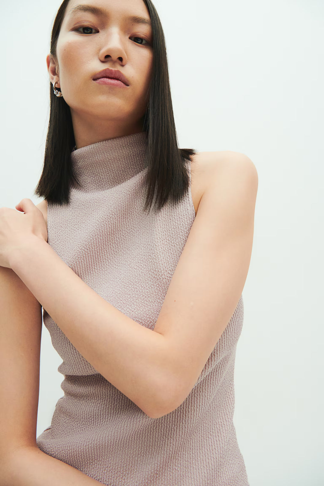 H&M Glittery Mock Turtleneck Sleeveless Top