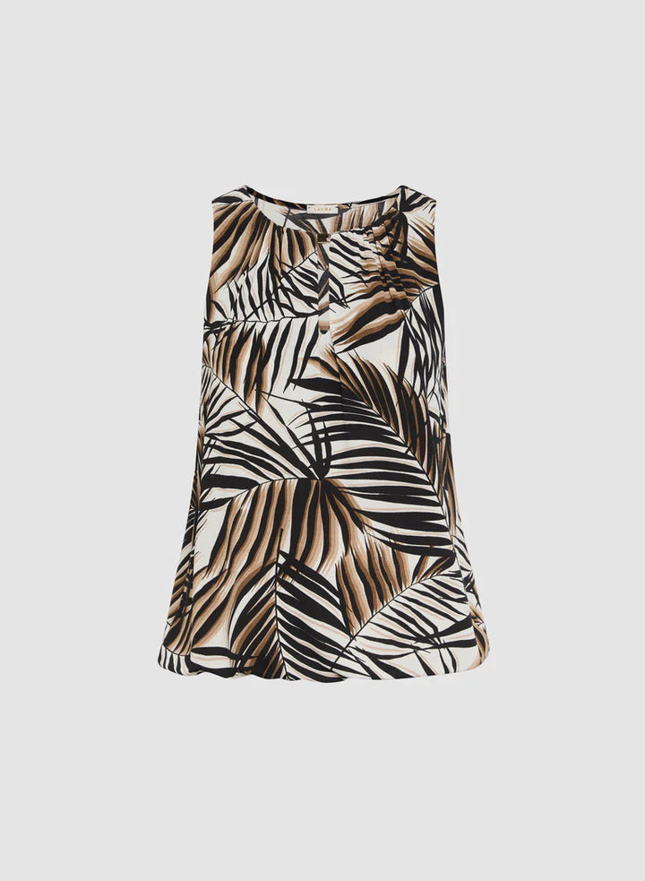 LAURA Sleeveless Leaf-Print Keyhole Top