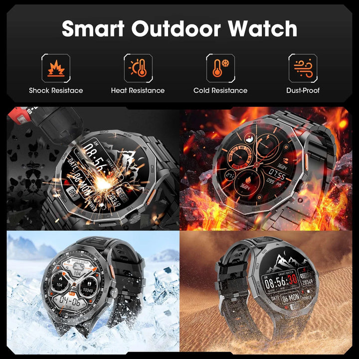Mingdaln 2025 New 1.85 inch Men's Military Smart Watch fits for Android and Iphone Devices (Black)