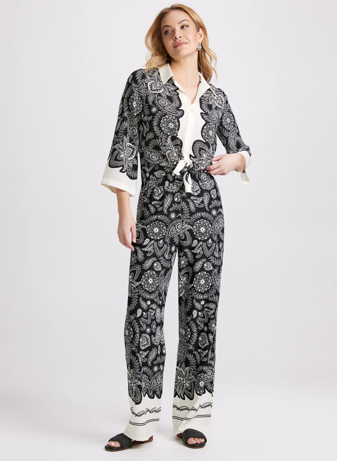 LAURA Olivia Contrast Paisley Wide-Leg Pants