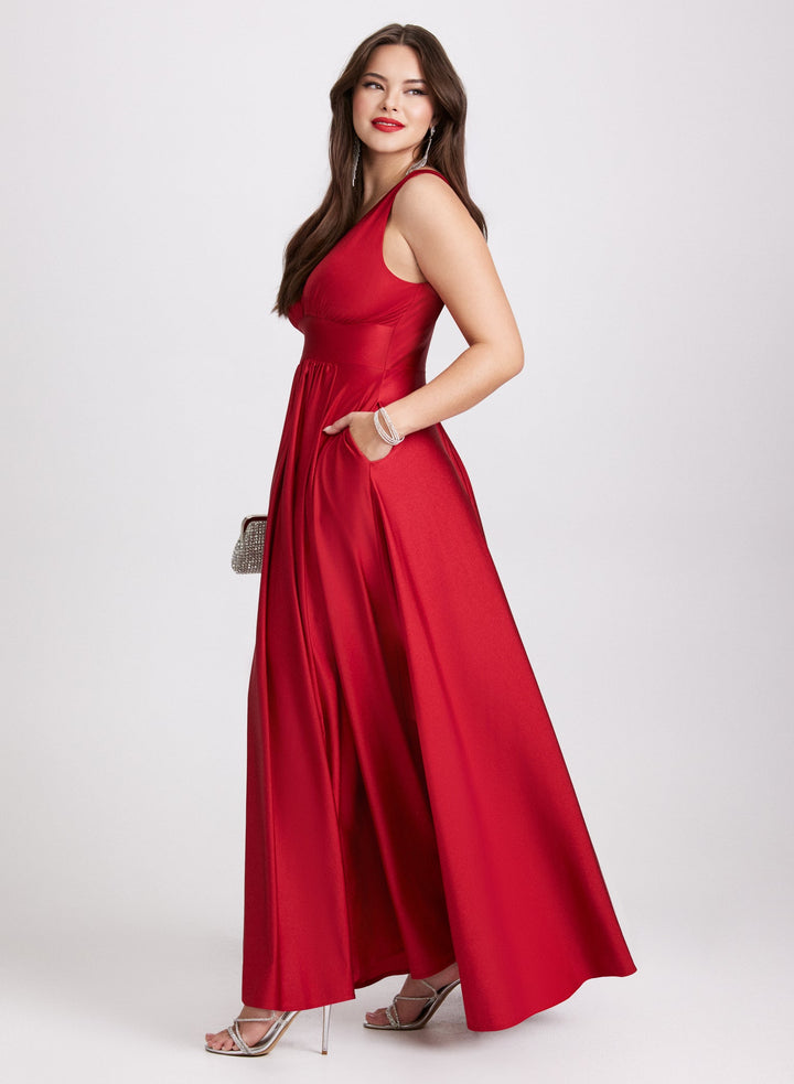 LAURA Sleeveless Plunging Neckline Dress