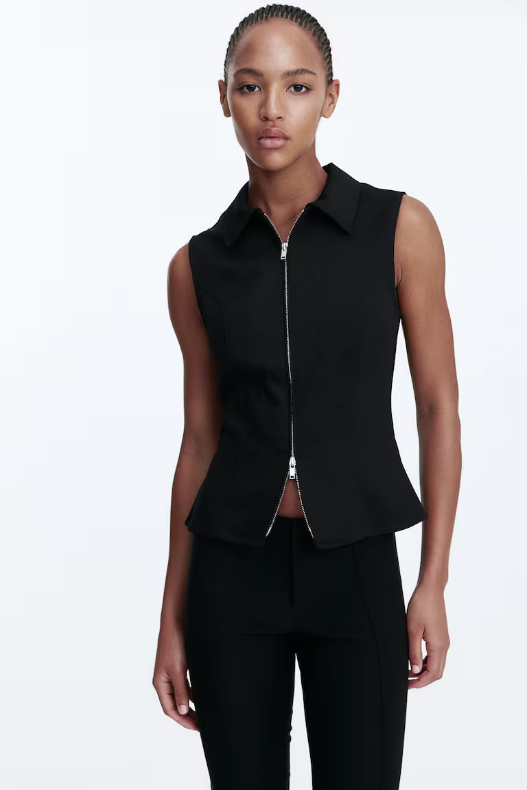 H&M ZIP-FRONT SLEEVELESS TOP WITH COLLAR