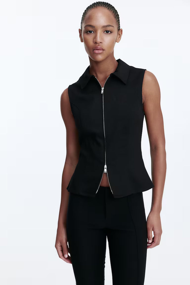 H&M ZIP-FRONT SLEEVELESS TOP WITH COLLAR