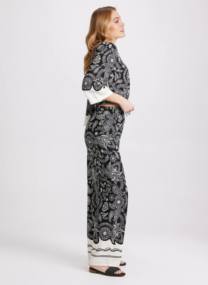 LAURA Olivia Contrast Paisley Wide-Leg Pants