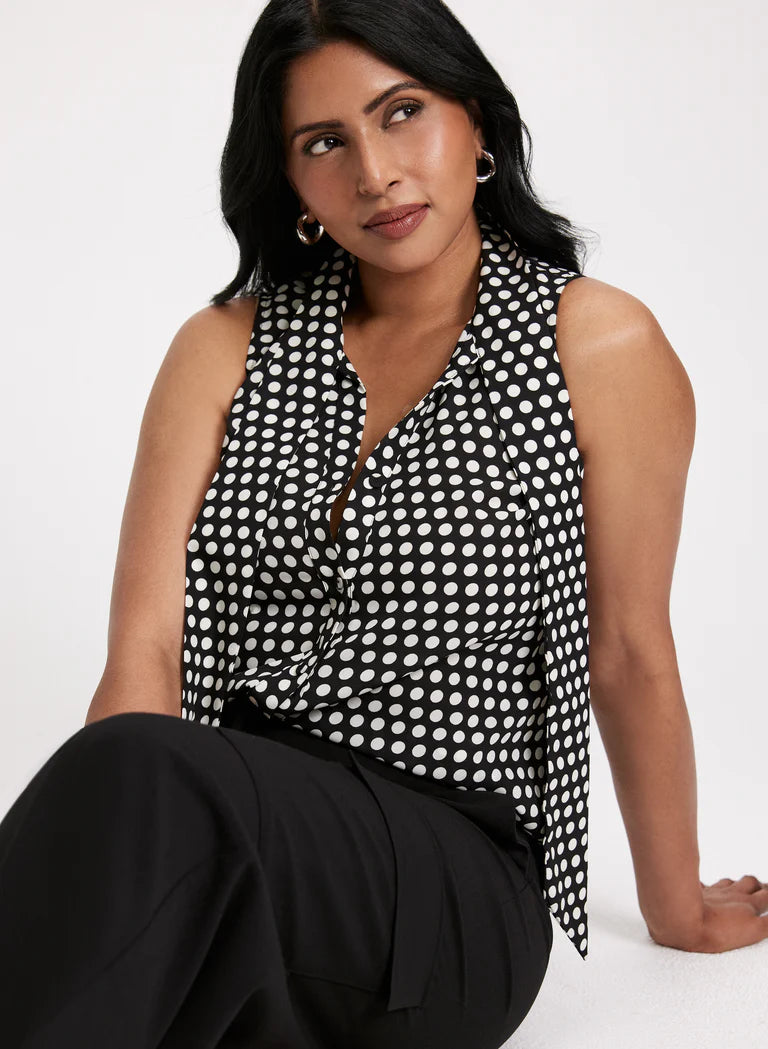 LAURA Polka Dot Print Sleeveless Blouse