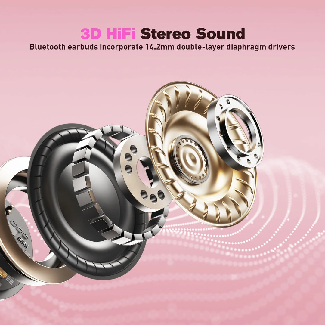 ETEPEHI Wireless Earbuds Bluetooth Headphones - ETEPPEHI Bluetooth 5.3 Stereo Ear Buds with Earhooks, ENC Noise Cancelling Mic, IP7 Waterproof Earphone for Workout/Running, Pink