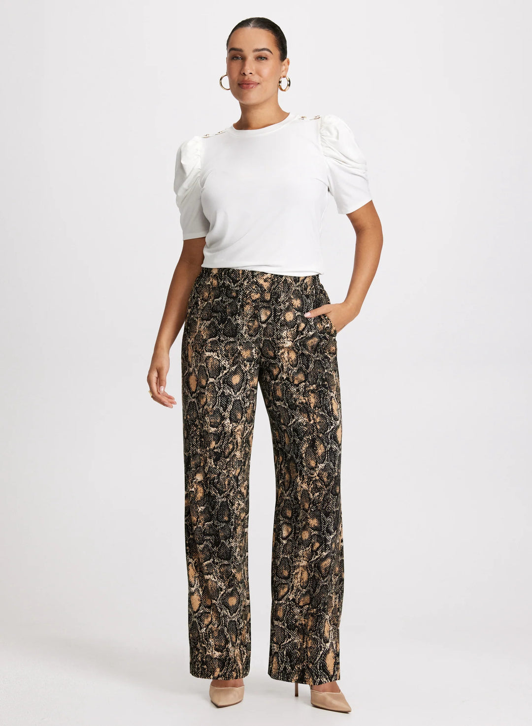 LAURA Olivia Snake Print Wide-Leg Pants