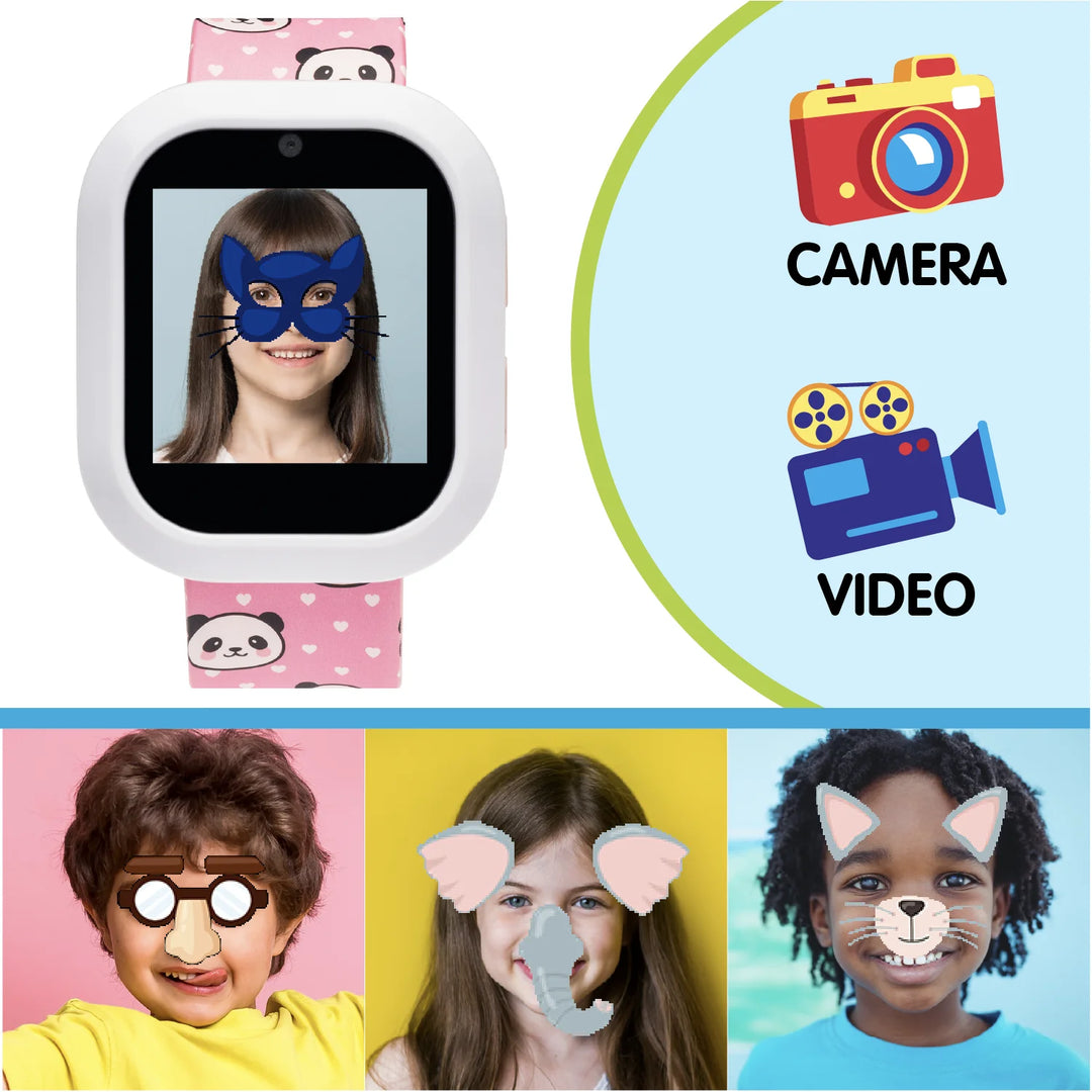 iTech Junior iTech Jr Kids Girls Fuzzy Black White Panda Smartwatch with On Ear Bluetooth Headphones