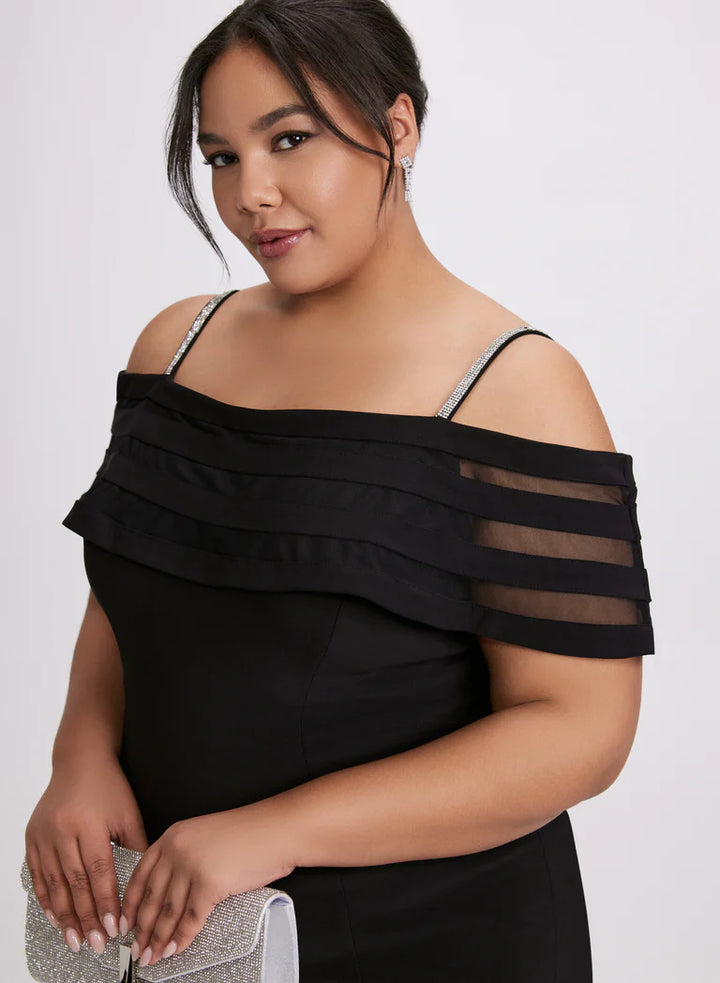 LAURA Off-Shoulder Sheer Panel Dress