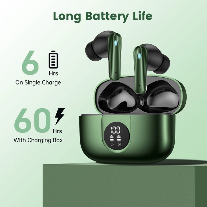 VEAT00L P91 Wireless Earbuds, Bluetooth Headphones V5.4 Stereo Ear buds with Noise Cancelling Mics, 60H Playback Mini Case with Dual LED Display, IP7 Waterproof in-Ear Earphones for Android iOS