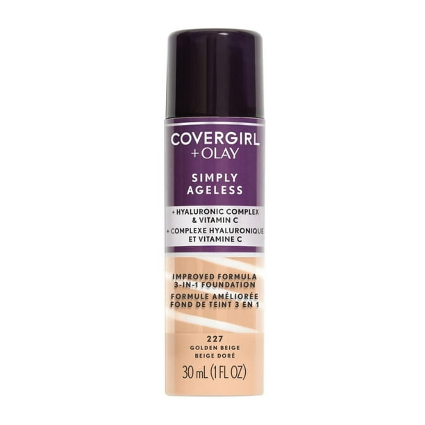 COVERGIRL Simply Ageless 3-in-1 Liquid Foundation Infused with Hyaluronic Complex, Vitamin C and Niacinamide - Hydrating Formula, 100% Cruelty-Free, 3-in-1 Liquid Foundation