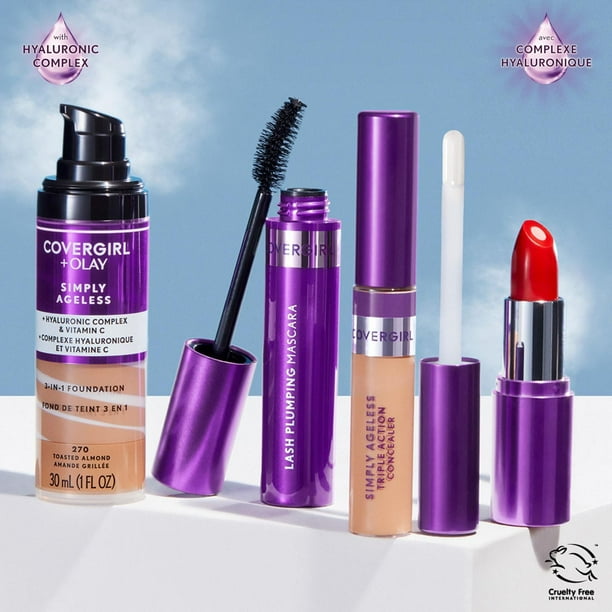 COVERGIRL Simply Ageless 3-in-1 Liquid Foundation Infused with Hyaluronic Complex, Vitamin C and Niacinamide - Hydrating Formula, 100% Cruelty-Free, 3-in-1 Liquid Foundation