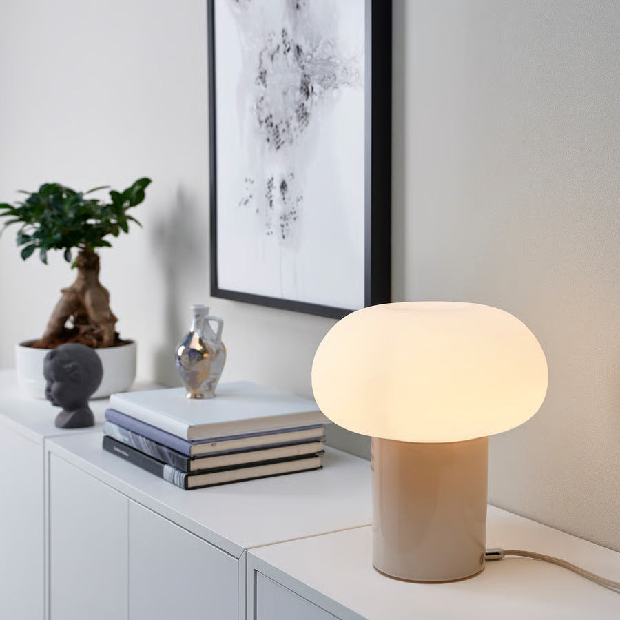Ikea DEJSA Table lamp, beige/opal glass, 11 "