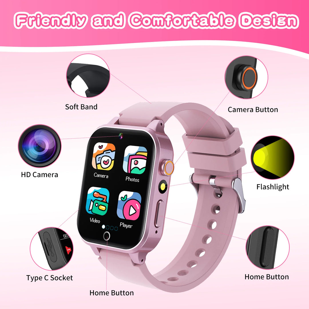 Vakzovy Kids Smart Watch Gift for Age 5-12, 26 Games HD Touch Screen Kids Watches with Video Camera Music Player Pedometer Flashlight Educational Toys Birthday Gifts for Girls Boys Ages