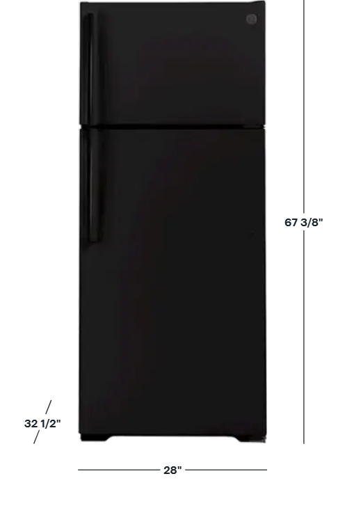 GE - 17.5 Cu. Ft. Top-Freezer Refrigerator with Edge-to-Edge Glass Shelves - Black