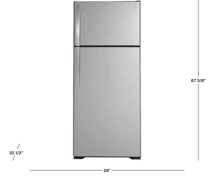 GE - 17.5 Cu. Ft. Top-Freezer Refrigerator with Edge-to-Edge Glass Shelves - Stainless Steel