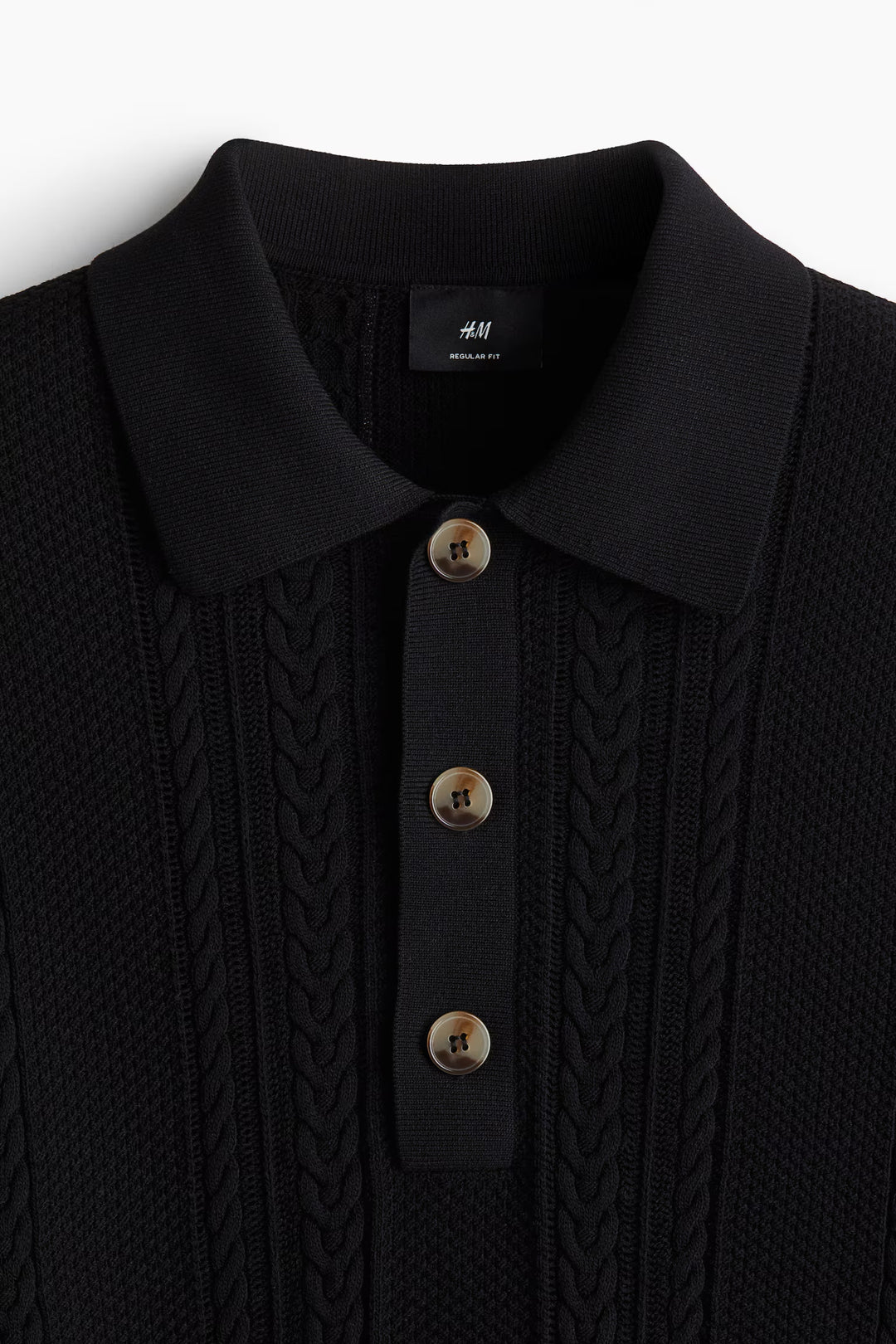 H&M Regular-Fit Cable-Knit Polo Shirt