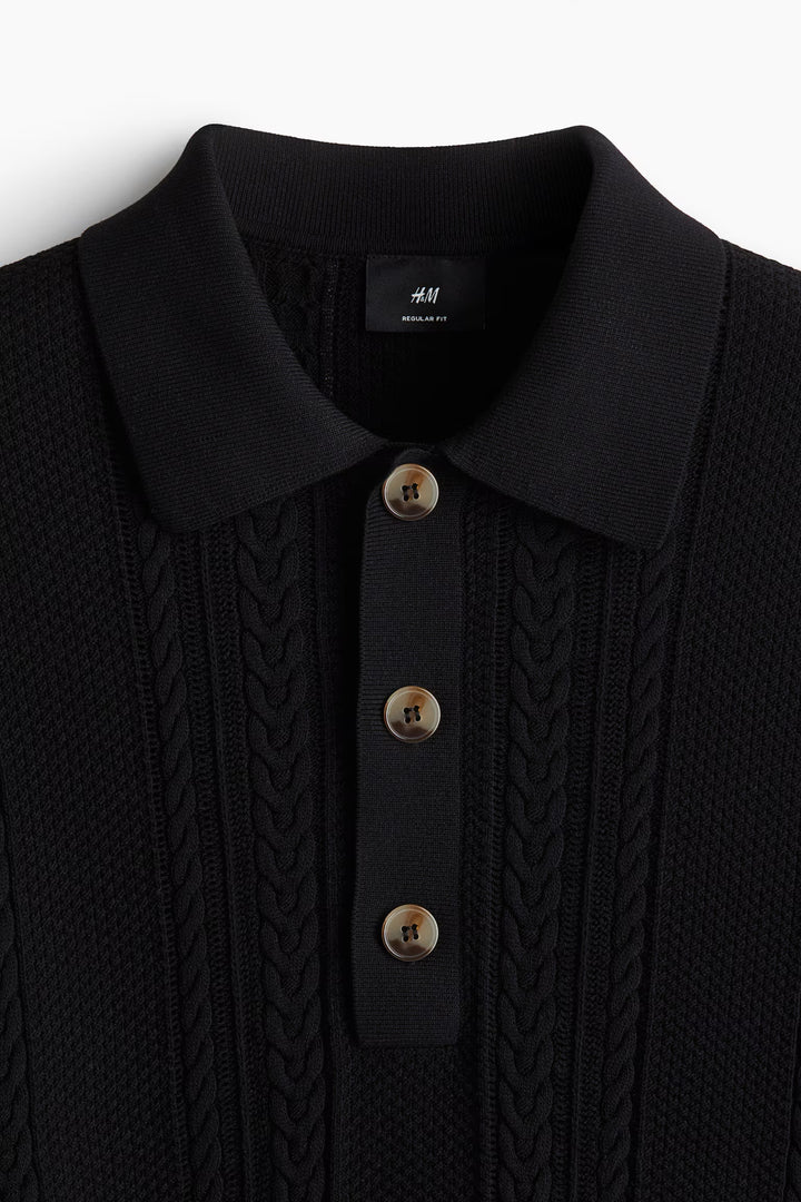 H&M Regular-Fit Cable-Knit Polo Shirt