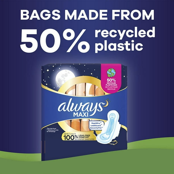 Tampax Always Maxi Overnight Pads with Wings for Women, Size 4, Overnight Absorbency, Unscented, 33CT