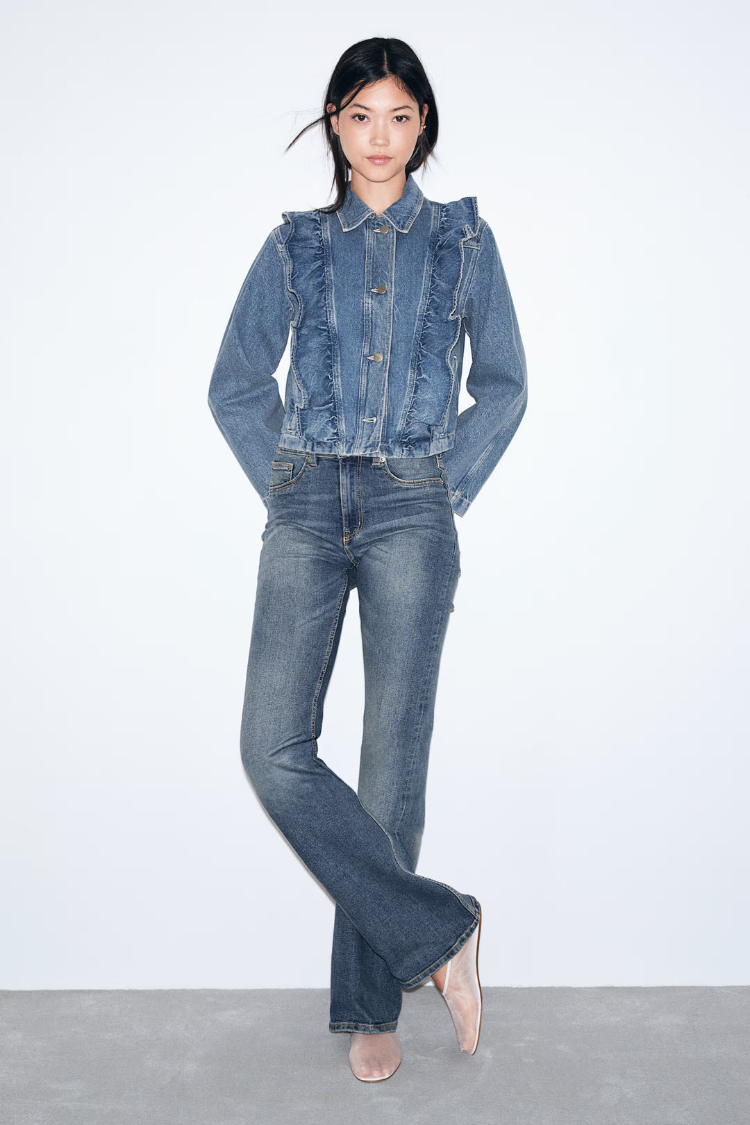 H&M Ruffle-Trimmed Denim Jacket