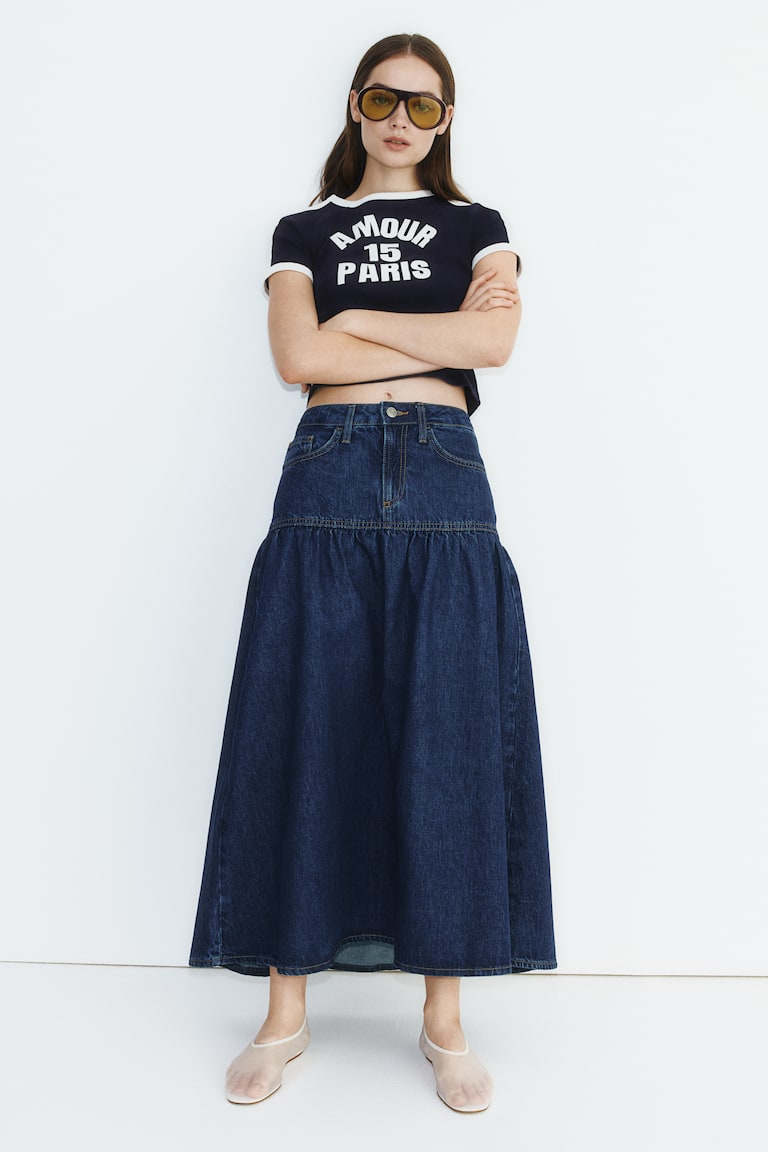 H&M Flared-Hem Denim Skirt