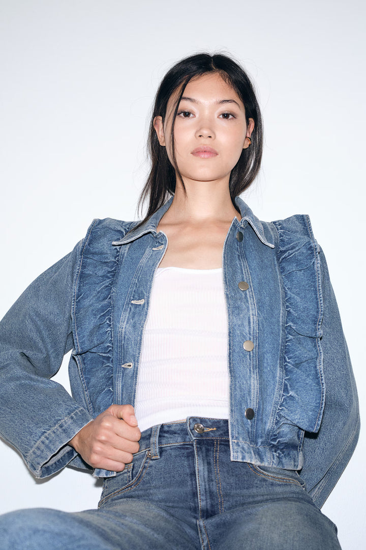 H&M Ruffle-Trimmed Denim Jacket