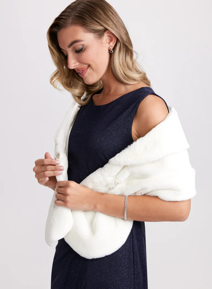 LAURA Rhinestone Clip Faux Fur Stole