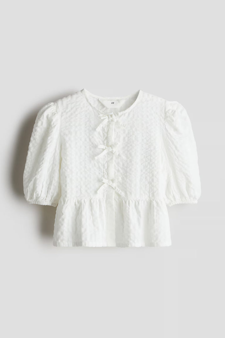 H&M Cotton Seersucker Peplum Blouse