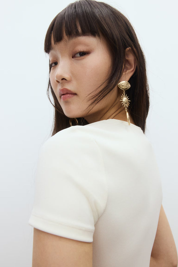 H&M Bead-Detail Ribbed T-Shirt