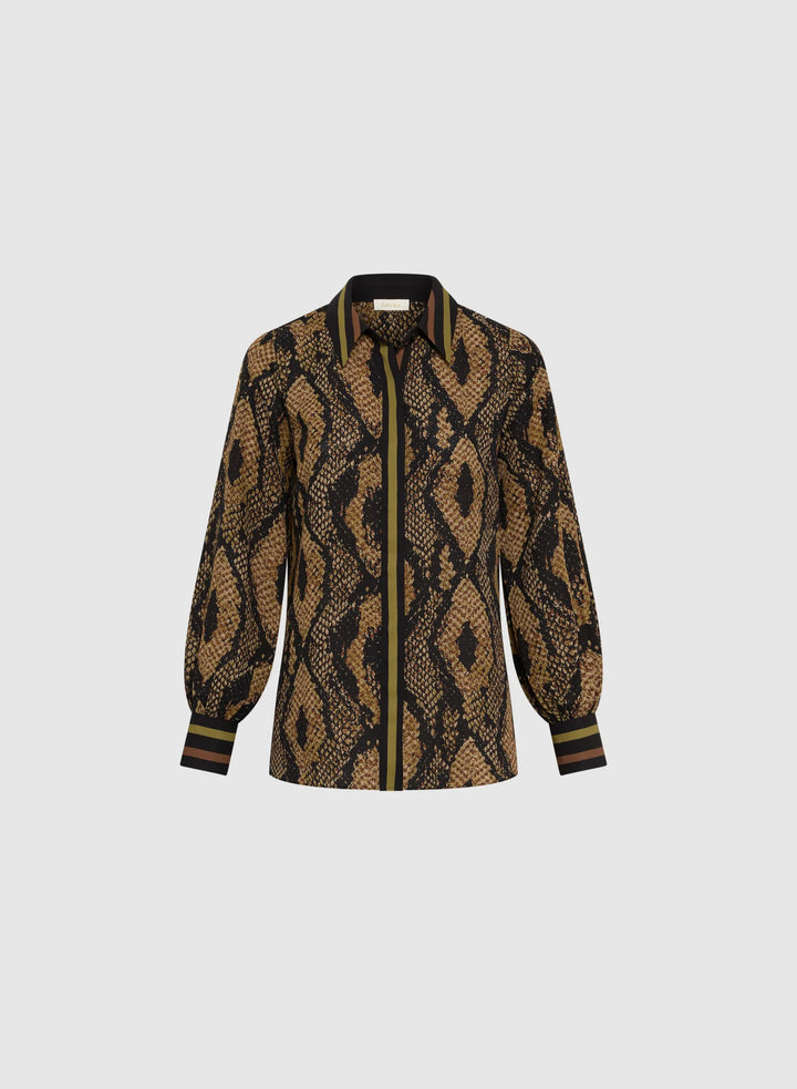 LAURA Snake Print Button-Up Blouse