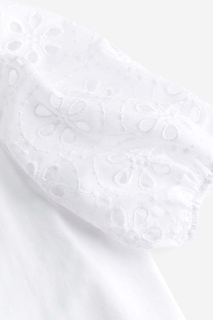 H&M Top with Eyelet Embroidered Sleeves