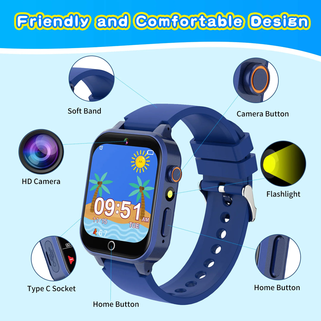 Vakzovy Kids Smart Watch for Boys 4-12 Years Old Birthday Gift, Vakzovy Waterproof Educationals Smart Watch, Dual Camera, 24 Puzzle Games,Music Player, Toddler Watch Learning Toys(Blue)