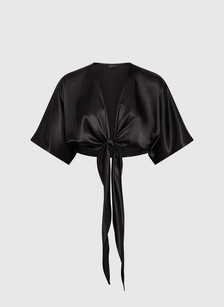 LAURA Tie-Front Satin Bolero